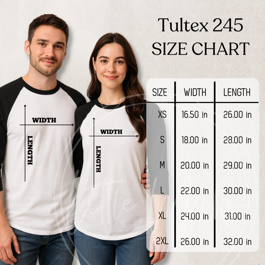 Tultex 245 Size Chart: Three-quarter Sleeve Raglan Shirt Mockup Size ...