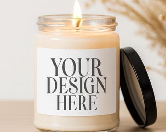 9oz Soy Candle Mockup: Cozy Simple Boho Jar Candle, White Candle Label Mockup, Scented Lit Candle Mockup, Lumient Printify Candle (JPG)