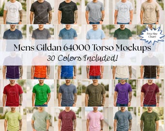 Gildan 64000 T-Shirt Mockup Bundle | G640 Torso Tshirt Mock-up Bundle | Athletic Outdoor Casual | Mens Aesthetic Tshirt Mockups Fall Summer