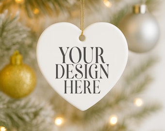 White Heart Ceramic Ornament Mockup: Styled Stock Photo (Digital JPG Image)