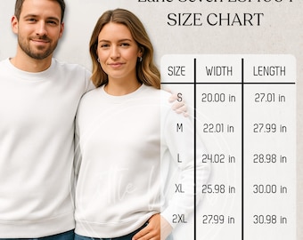 Lane Seven LS14004 Size Chart: Unisex Crewneck Sweatshirt Sizing Guide, LaneSeven Sizes Couple Model (JPG File)