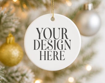 White Ceramic Christmas Ornament Mockup: Styled Stock Photo (Digital JPG Image)