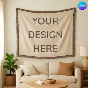 Woven Blanket Mockup: Canva Drag & Drop Print On Demand Template (5000x5000 px)