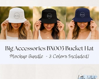 Pacote de Mockups de Bucket Hat: Big Accessories BX003 Bucket Dad Cap, Chapéu de Pesca, Bucket Hat Personalizado, Mockups Boho de Outono (Arquivos JPG)