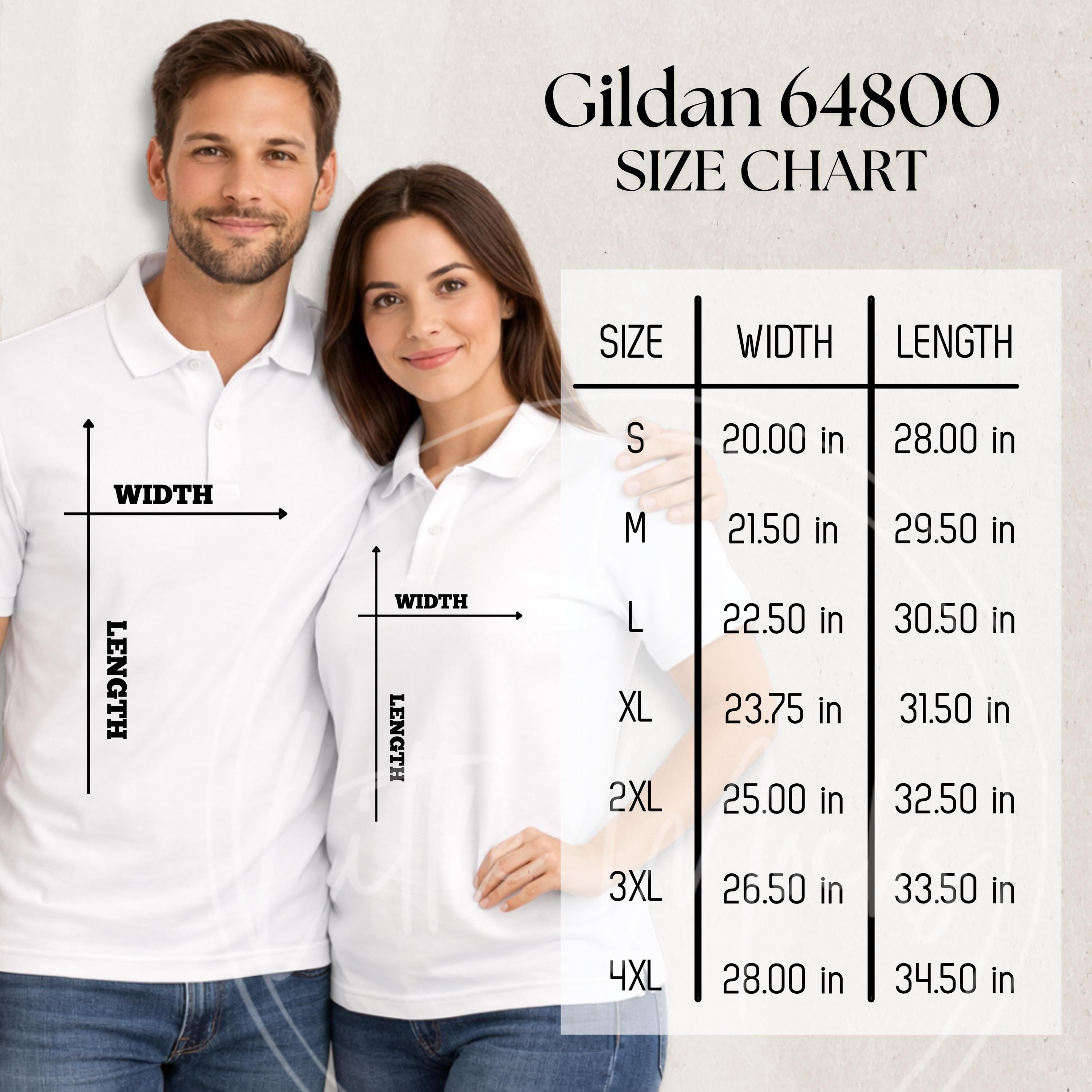 BROCHURE GENERALLY SHIRTS Sサイズ Gildan 64800 Size Chart Mockup: Unisex Pique Polo Shirt, Couples