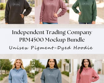 ITC Pigment-Dyed Hoodie Mockup Bundle: Independent Trading Company PRM4500 Unisex Sweatshirt Mock-Ups (JPGs)