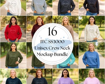 Independent Trading Company SS3000 Mockup Bundle: ITC Unisex Crew Neck Sweatshirt Mocks, Crewneck Mock-Ups (JPGs)