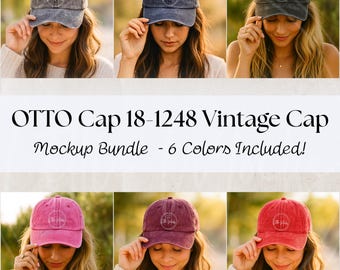 OTTO Cap Vintage Cap Mockup Bundel, 18-1248 Dad Hat Sjablonen, 18-1248 Female Dad Baseball Hat Sjablonen, Vintage Hat Mockup, Summerween Hat