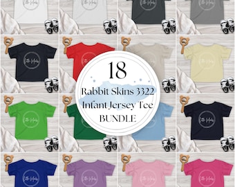 Rabbit Skins Infant Fine Jersey Tee Mockup Bundle: 3322 Neutral Baby T-Shirt Mock-ups, Minimal Trendy Trendy Flat Lay Bundle JPGs for POD