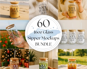 16oz Sipper Glass Mockup Bundle: Glass Can, Clear Glass Mockup, Printify Sipper Glass Mockup, Iced Coffee Mockup, Libbey Can Mockup (JPGs)