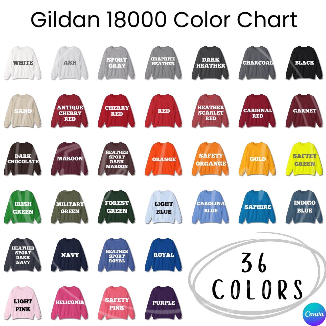 Editable Gildan 18000 Color Chart Canva Template (digital Download) - Etsy