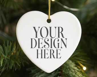 White Heart Ceramic Ornament Mockup: Styled Stock Photo (Digital JPG Image)