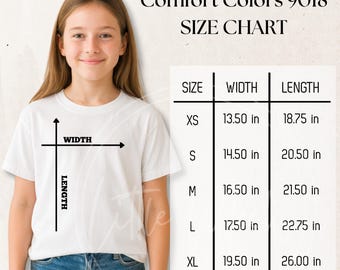 9018 Size Chart 9018 Mockup Comfort Colors 9018 Size Chart Comfort Colors 9018 Mock-up Kids Mockup Comfort Colors Size Chart for Youth Girl