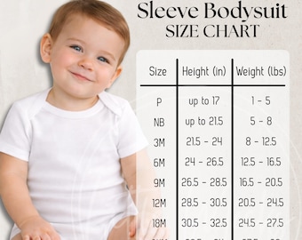 Carter's Short Sleeve Bodysuit Size Chart Mockup: Baby Unisex Onesie Sizing Guide (JPG) File)