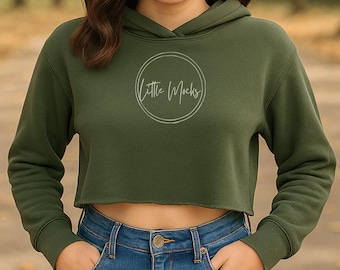 Military Green Bella+Canvas Cropped Hoodie Mockup: Bella Canvas 7502 Green Cropped Sweatshirt, Boho Fall Mock-ups (JPG Files)