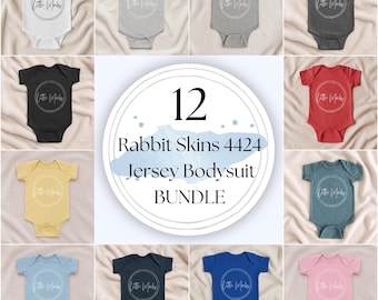 Rabbit Skins Infant Fine Jersey Bodysuit Mockup Bundle: 4424 Neutral Baby Bodysuit Mock-ups, Soft Neutral Blanket Flat Lay Bundle (JPGs)