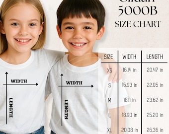 Gildan 5000B Youth T-Shirt Size Chart Mockup: Unisex Tshirt Sizing Guide (JPG Digital Download)