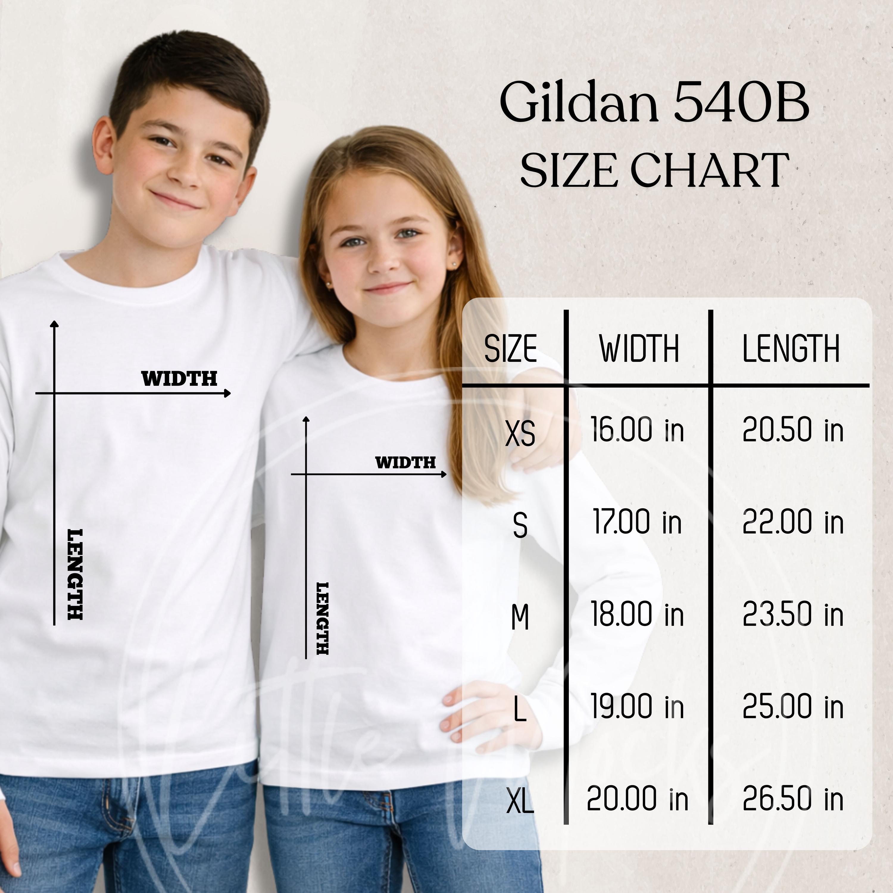 Gildan 540B Size Chart Mockup: Unisex Youth Heavy Cotton Long