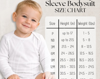 Carter's Long Sleeve Bodysuit Size Chart Mockup: Baby Unisex Onesie Sizing Guide (JPG) File)