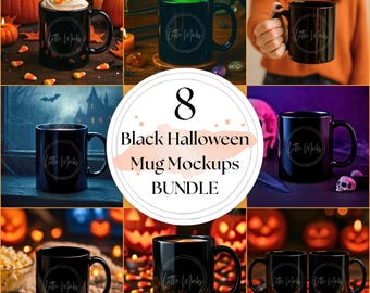 Halloween Black Coffee Mug Mockup Bundle: 11oz Mug Bundle, Spooky Fall Mocks Goth Witchy, Black Ceramic Mug Mocks (JPGs)