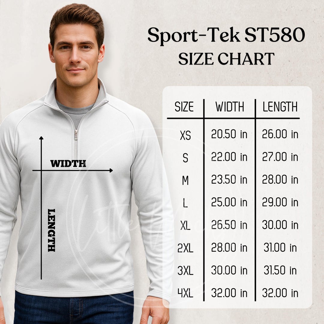 Sport-tek ST580 Size Chart Mockup: Mens Stretch Quarter-zip