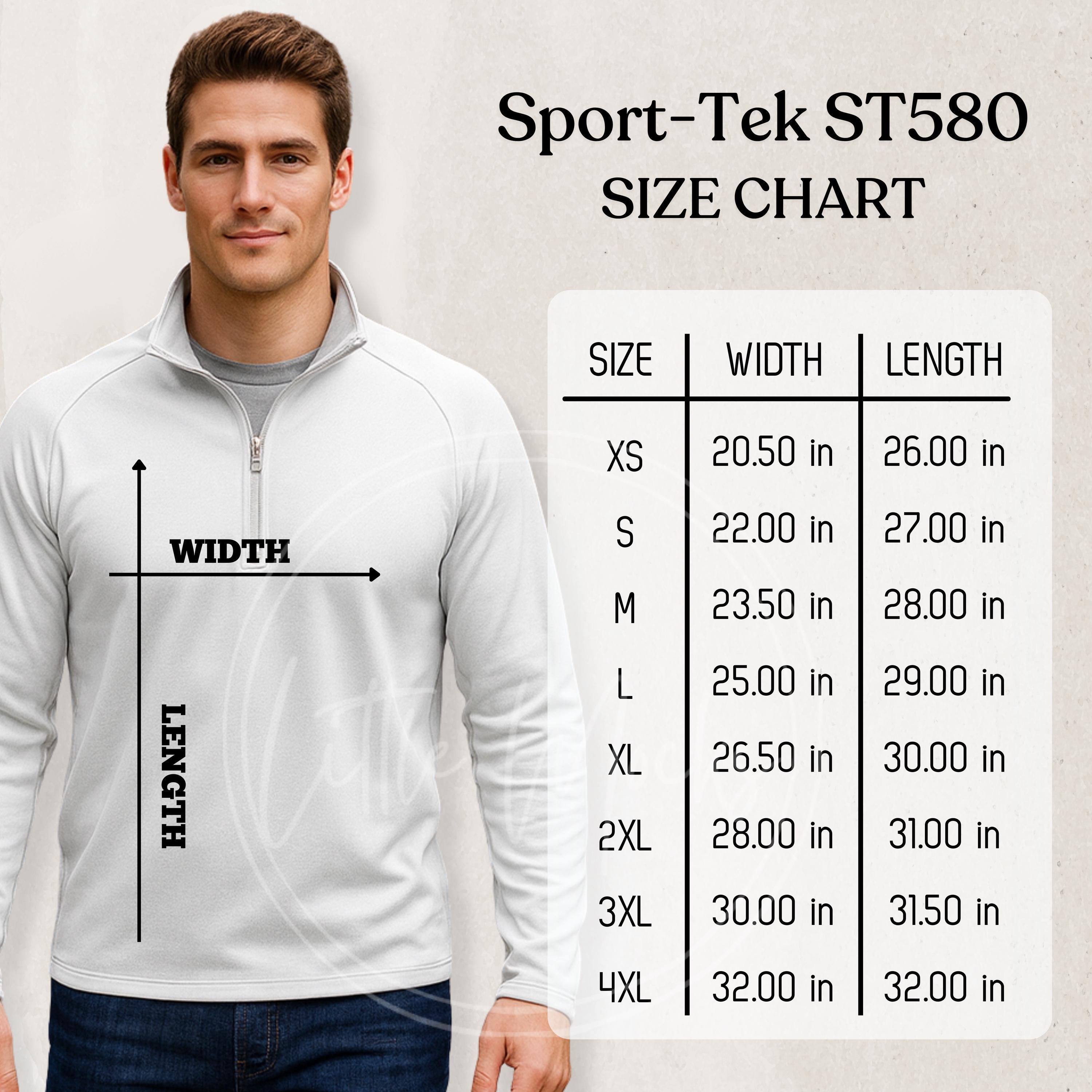 Sport-tek ST580 Size Chart Mockup: Mens Stretch Quarter-zip