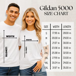 Gildan 5000 Size Chart Mockup: Unisex T-Shirt Size Guide (JPEG File, 5000x5000 Pixels)