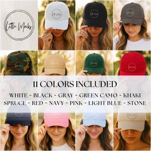 May include: A collection of eleven baseball caps in various colors, including white, black, gray, and red. Each cap features a circular logo and is displayed on a person. The text "Little Mocks" is visible in a circle logo. The text "11 COLORS INCLUDED" is also visible.