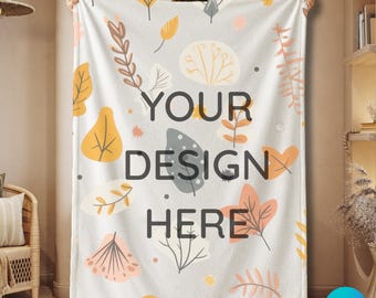 Blanket Mockup Template: Velveteen Plush Boho Minky - Canva Drag & Drop
