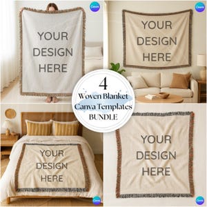 Woven Blanket Mockup Bundle: Canva Drag & Drop Templates (5000x5000 Pixels)