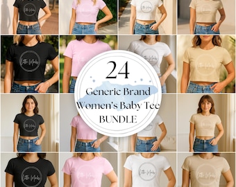 Women's Baby Tee Mockup Bundle, Cropped T-shirt Mockup, Crop Top Mock-up, Baby Tee Y2K Mock-Ups Generic Brand for POD (JPGs)
