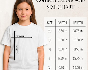 9018 Size Chart 9018 Mockup Comfort Colors 9018 Size Chart Comfort Colors 9018 Mock-up Kids Mockup Comfort Colors Size Chart for Youth Girl