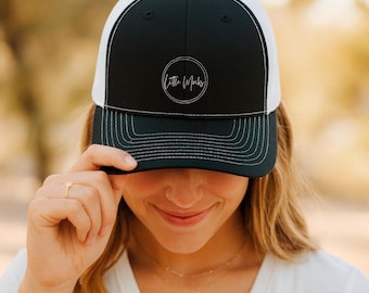 Black and White Richardson 112 Snapback Trucker Cap Mockup: Female Dad Hat R112 Trucker Hat Template (JPG File)
