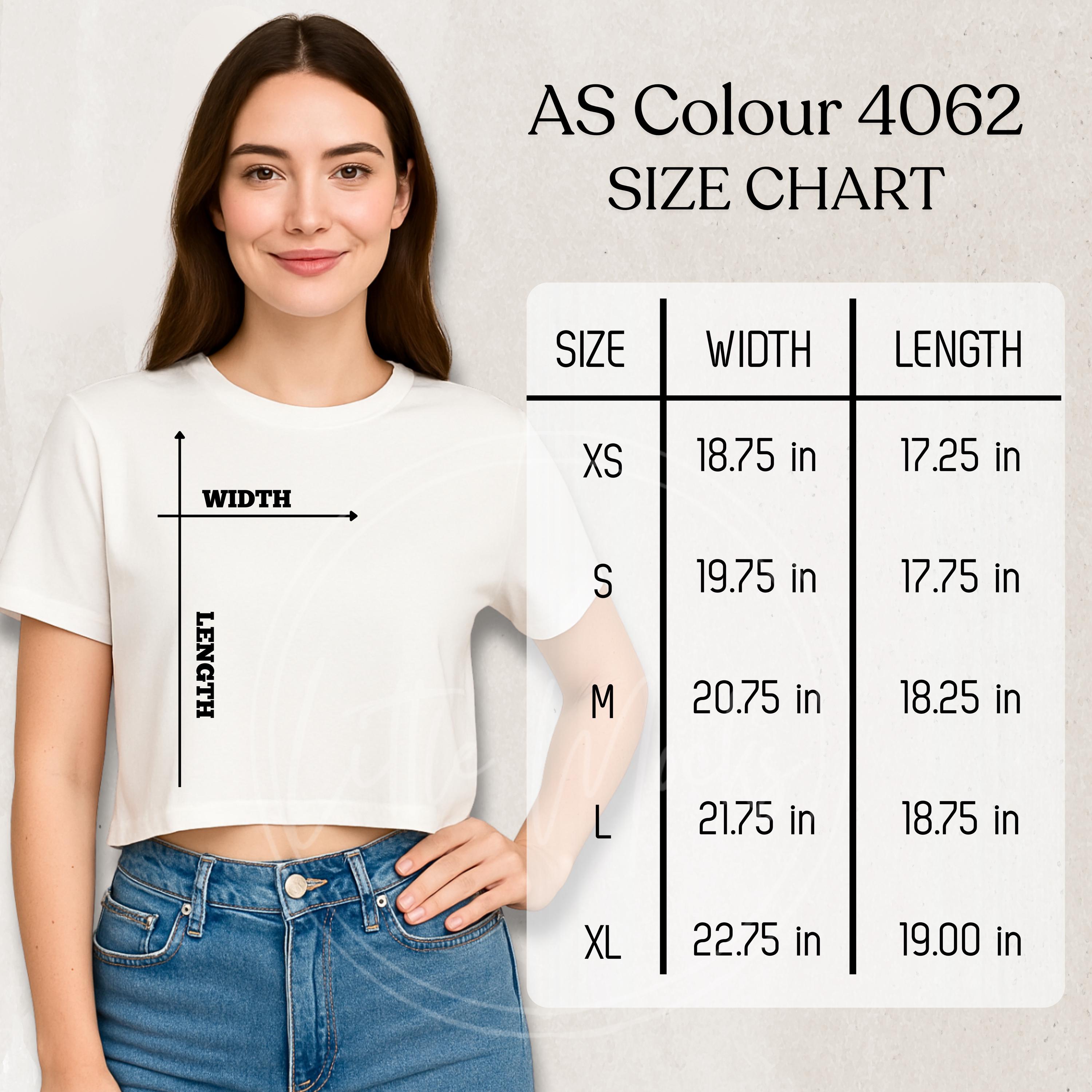 Crop Tee Size Chart Mockup: AS Colour 4062 Sizing Guide (JPG File