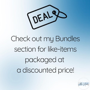 Peut inclure: Graphique avec une &eacute;tiquette noire avec le mot "DEAL" en haut. En dessous, le texte dit : "Consultez ma section Bundles pour des articles similaires emball&eacute;s &agrave; un prix r&eacute;duit !" Le fond est un d&eacute;grad&eacute; de bleu.