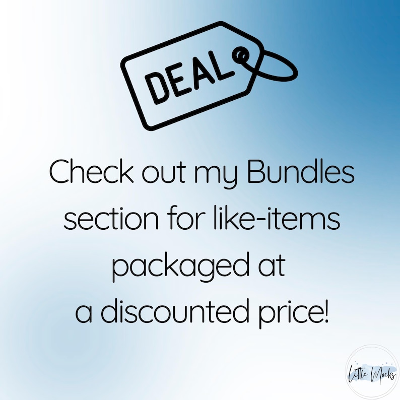 Peut inclure: Graphique avec une &eacute;tiquette noire avec le mot "DEAL" en haut. En dessous, le texte dit : "Consultez ma section Bundles pour des articles similaires emball&eacute;s &agrave; un prix r&eacute;duit !" Le fond est un d&eacute;grad&eacute; de bleu.