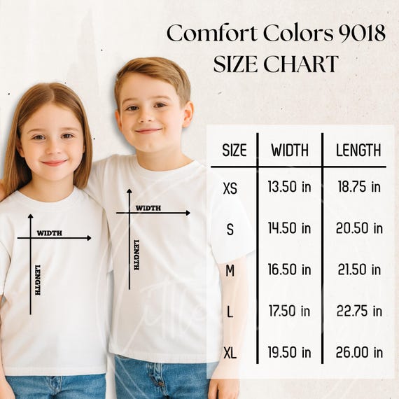 9018 Size Chart 9018 Mockup Comfort Colors 9018 Size Chart Comfort Colors 9018 Mock-up Kids Mockup Comfort Colors Size Chart for Youth Pair