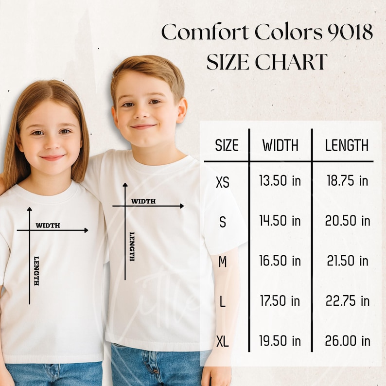 9018 Size Chart 9018 Mockup Comfort Colors 9018 Size Chart Comfort Colors 9018 Mock-up Kids Mockup Comfort Colors Size Chart for Youth Pair