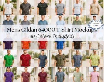 Gildan 64000 T-Shirt Mockup Bundle | G640 Tshirt Mock-up Bundle | Athletic Outdoor Casual | Mens Aesthetic Tshirt Mockups Fall Summer l POD