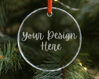 Crystal Glass Ornament Mockup: Round Christmas Ornament Engraving, Clear Circle Mock Up (JPG)