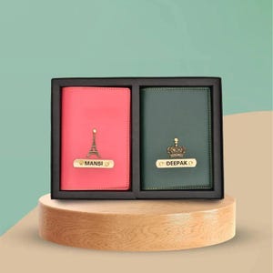 Personalized Vegan Leather Passport Holder Set: Couple Travel Gift
