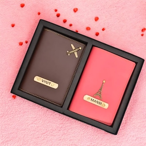 Gepersonaliseerde veganistische leren paspoorthouderset: reiscadeau voor stel