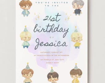 Bangtan, BTS, Chibi Digital Download Invitation