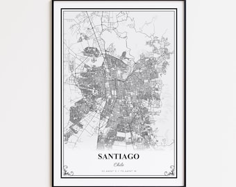 Santiago Karte Drucken, Santiago Chile Wand Kunst Poster, Santiago Individuelle Straßenkarte, Santiago Karte Geschenk, Santiago Straßenkarte Poster