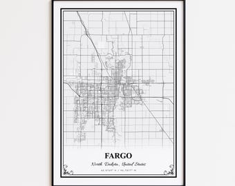 Fargo Map Print, Fargo North Dakota Wall Art Poster, Fargo Custom Street Map, Fargo Modern Map Print, Fargo Map Gift, Fargo Road Map Poster