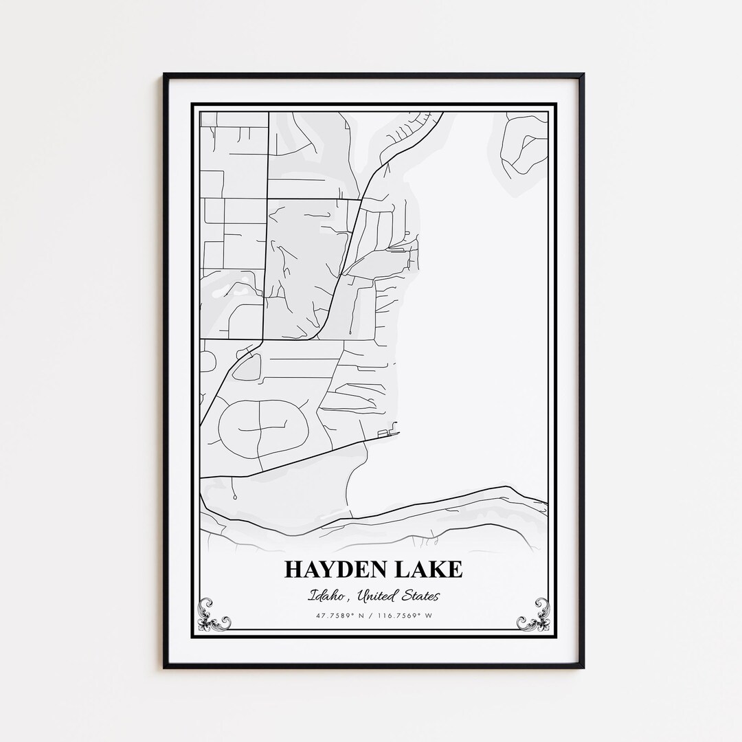 Hayden Lake Map Print, Hayden Lake Idaho Wall Art Poster, Hayden Lake ...
