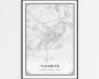Nazareth Map Print, Nazareth Northern District Wall Art Poster, Nazareth Custom Street Map, Nazareth Modern Map Print, Nazareth Map Gift