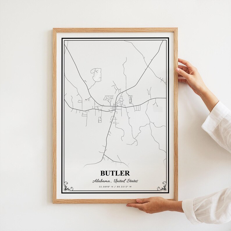 Butler Map Print, Butler Alabama Wall Art Poster, Butler Custom Street ...