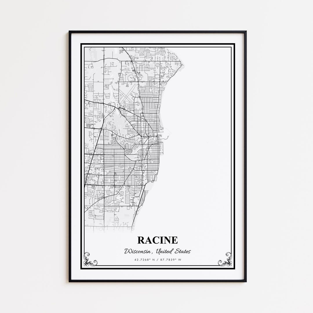Racine Map Print, Racine Wisconsin Wall Art Poster, Racine Custom ...