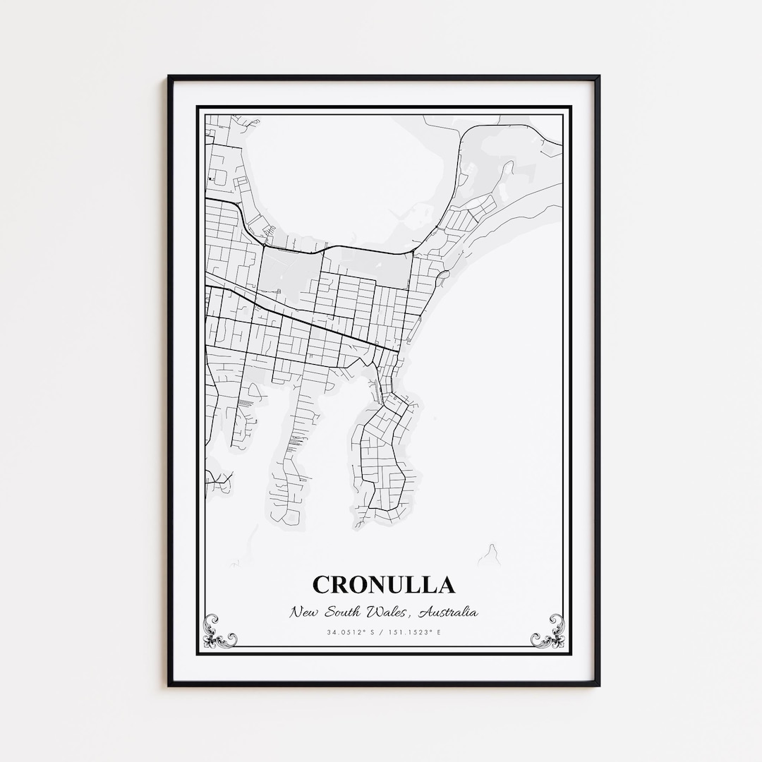 Cronulla Map Print, Cronulla New South Wales Wall Art Poster, Cronulla ...